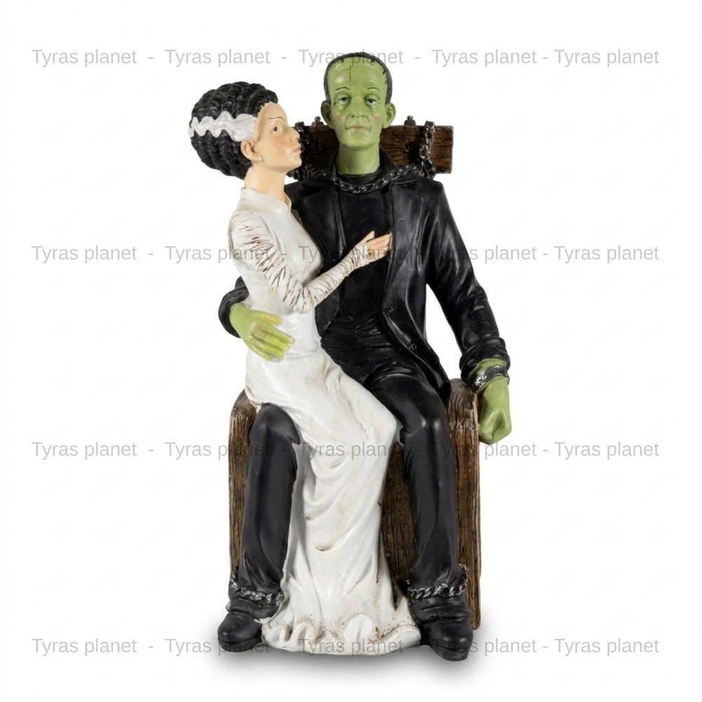 Halloween Frankenstein Monster & Bride sitting in Spooky Chair 11"